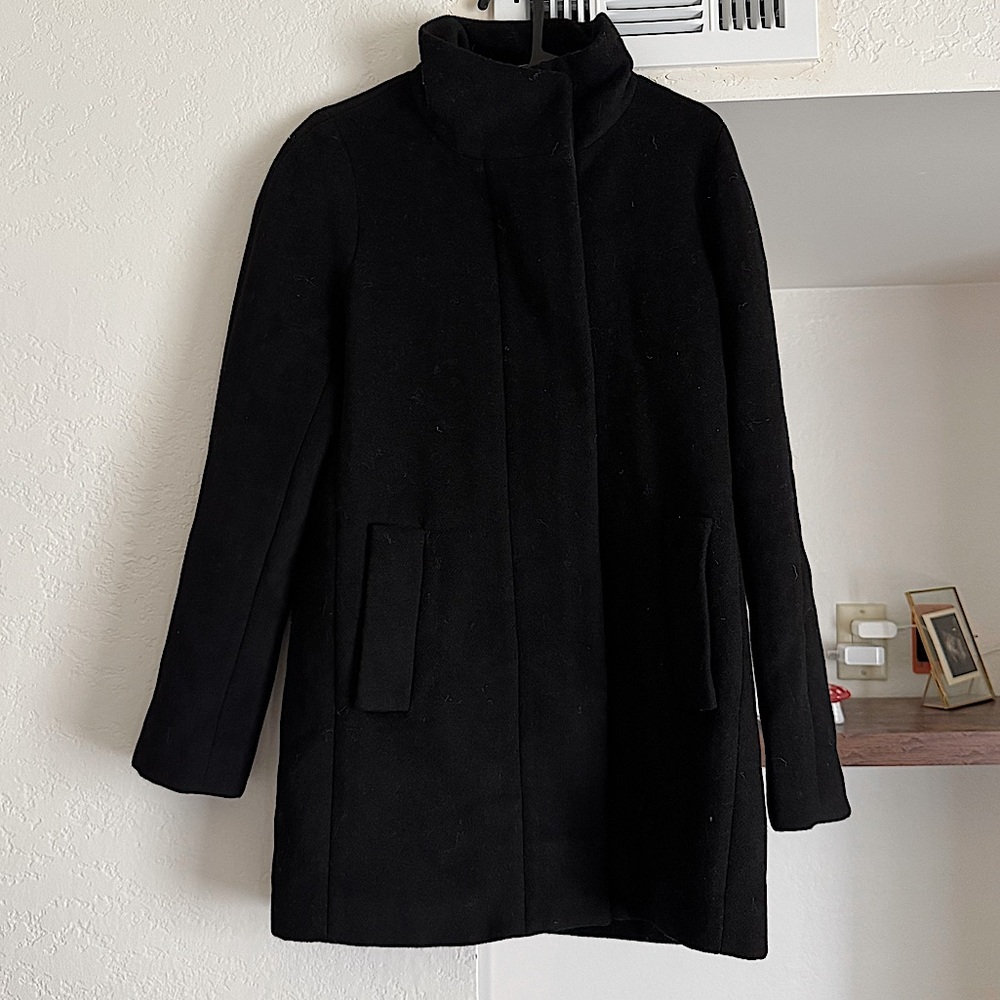 J. Crew Black Pea Coat Classic Wool Blend